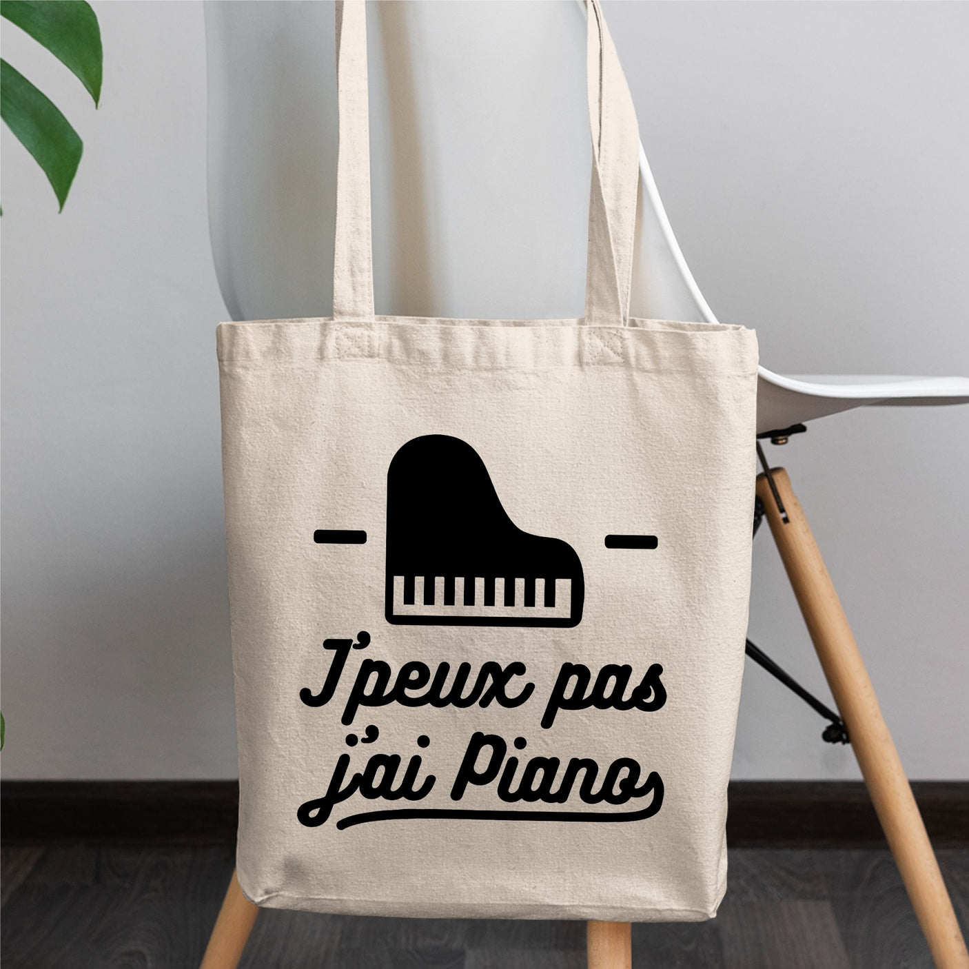 Tote bag J'peux pas j'ai piano Blanc