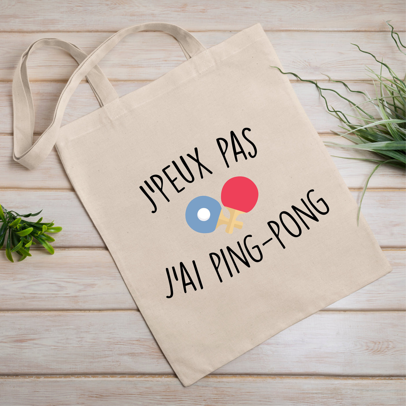 Tote bag J'peux pas j'ai ping-pong Beige