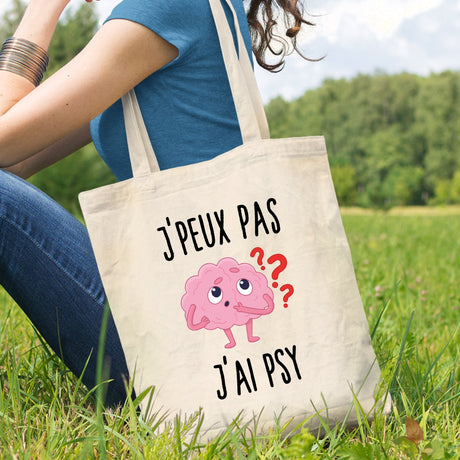 Tote bag J'peux pas j'ai psy Beige