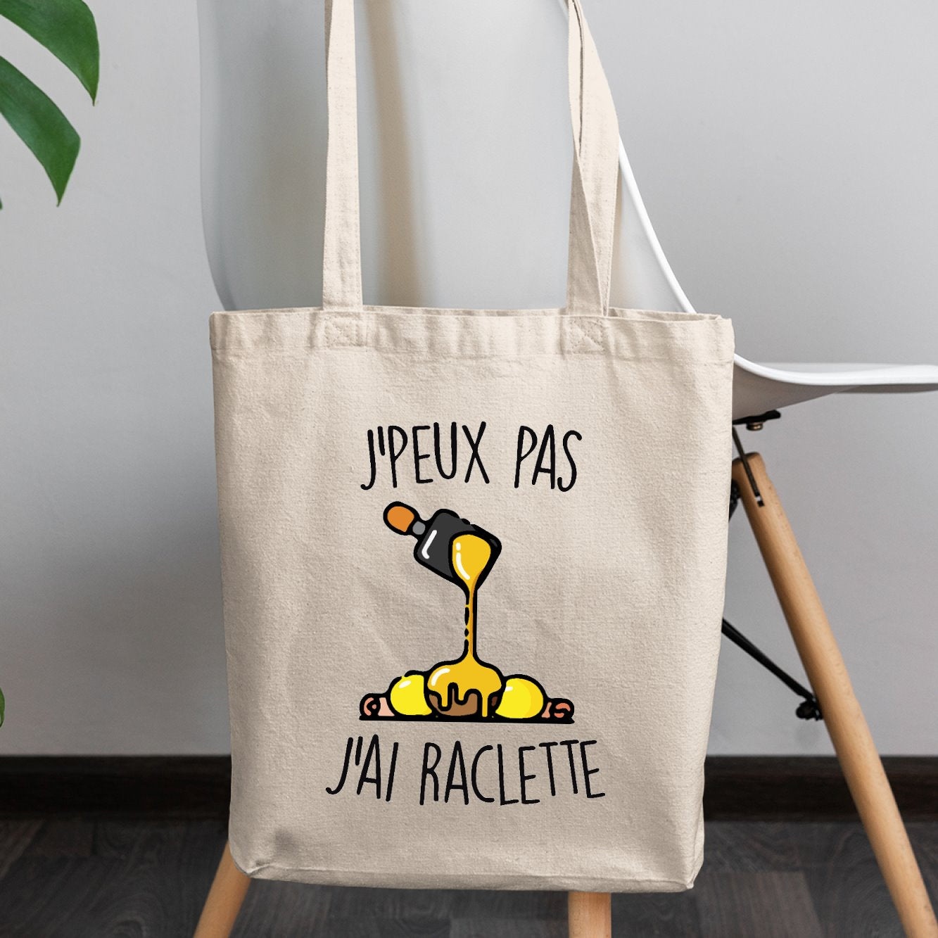 Tote bag J'peux pas j'ai raclette Beige