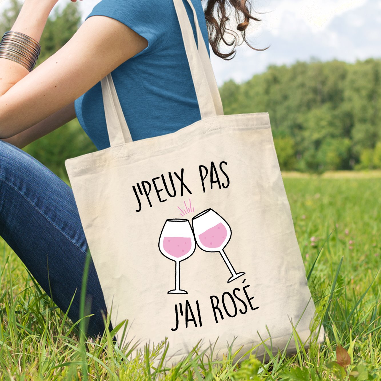 Tote bag J'peux pas j'ai rosé Blanc