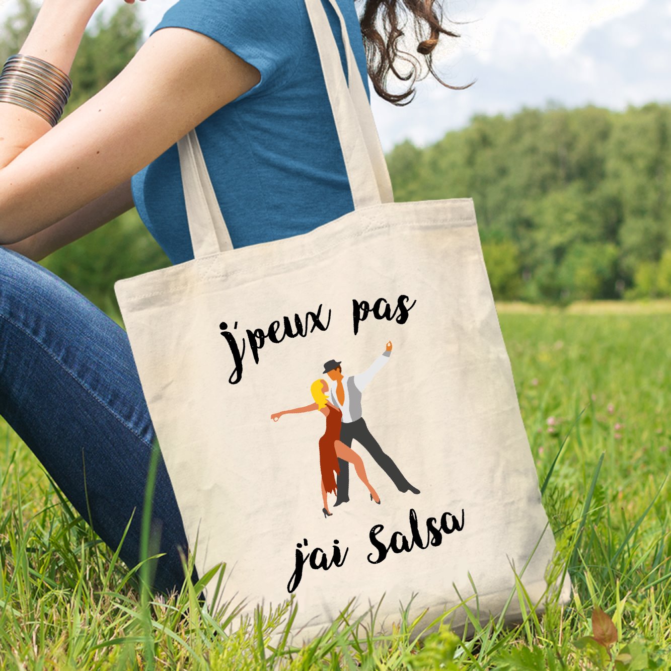 Tote bag J'peux pas j'ai salsa Beige