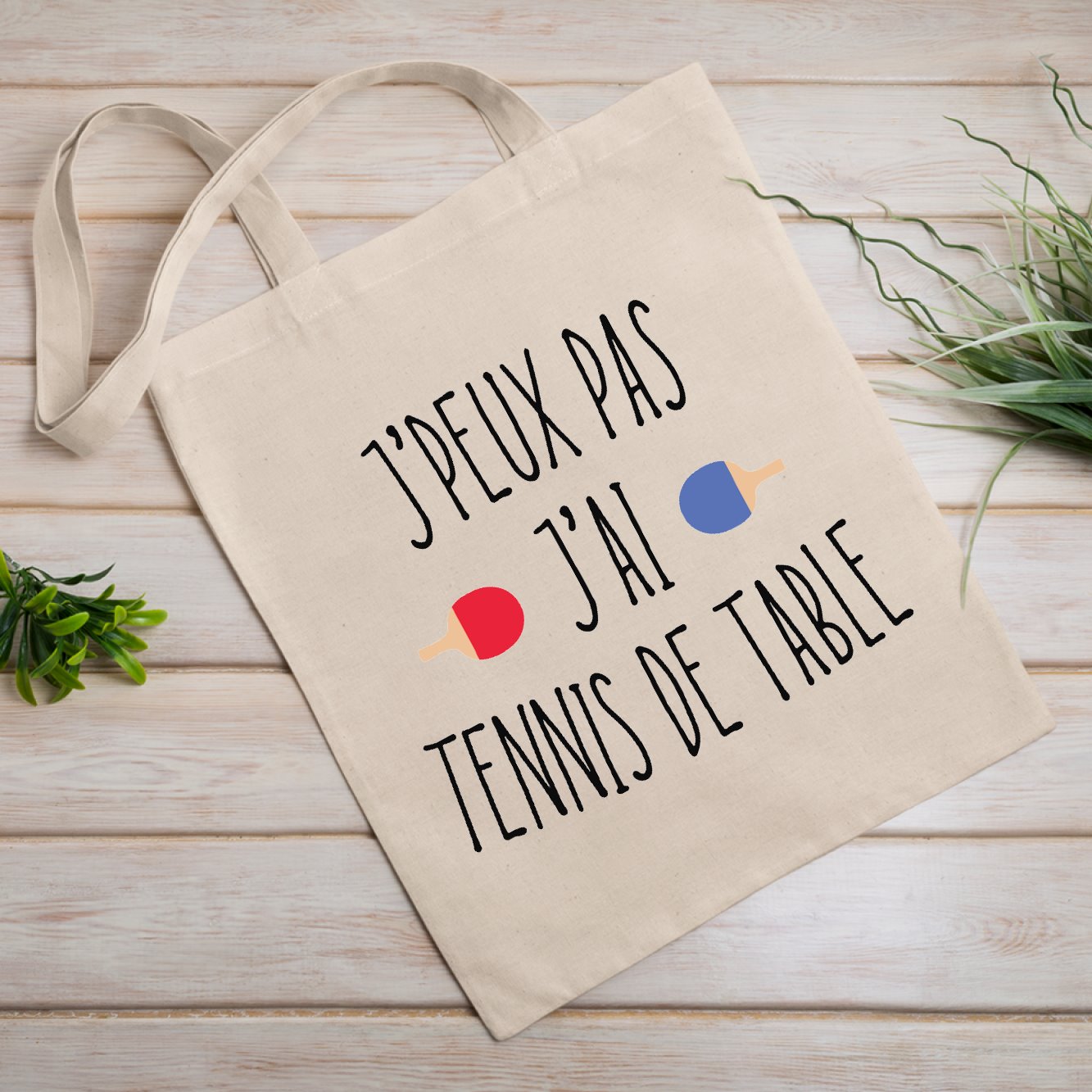 Tote bag J'peux pas j'ai tennis de table Blanc