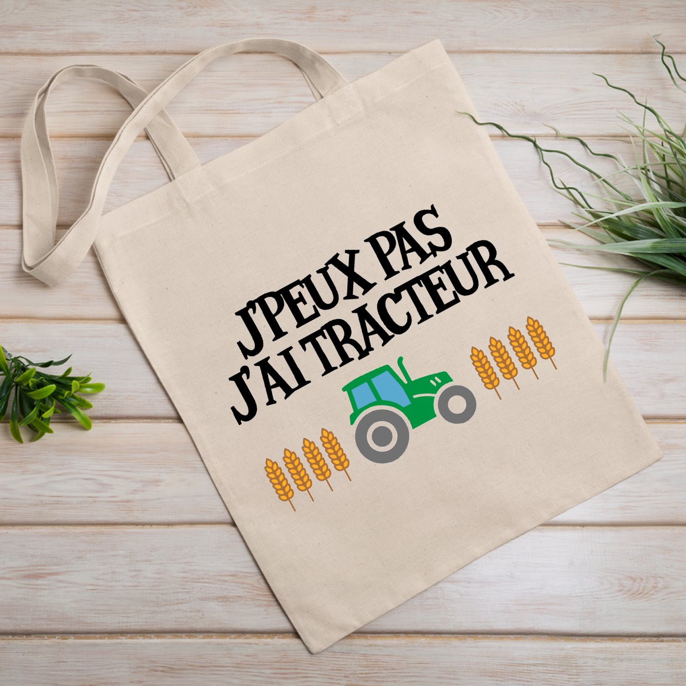 Tote bag J'peux pas j'ai tracteur Beige