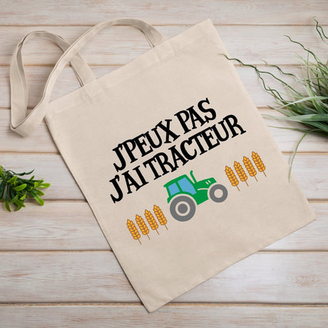 Tote bag J'peux pas j'ai tracteur Beige