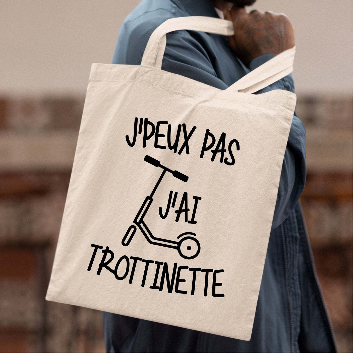 Tote bag J'peux pas j'ai trottinette Blanc