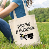 Tote bag J'peux pas je télétravail Beige