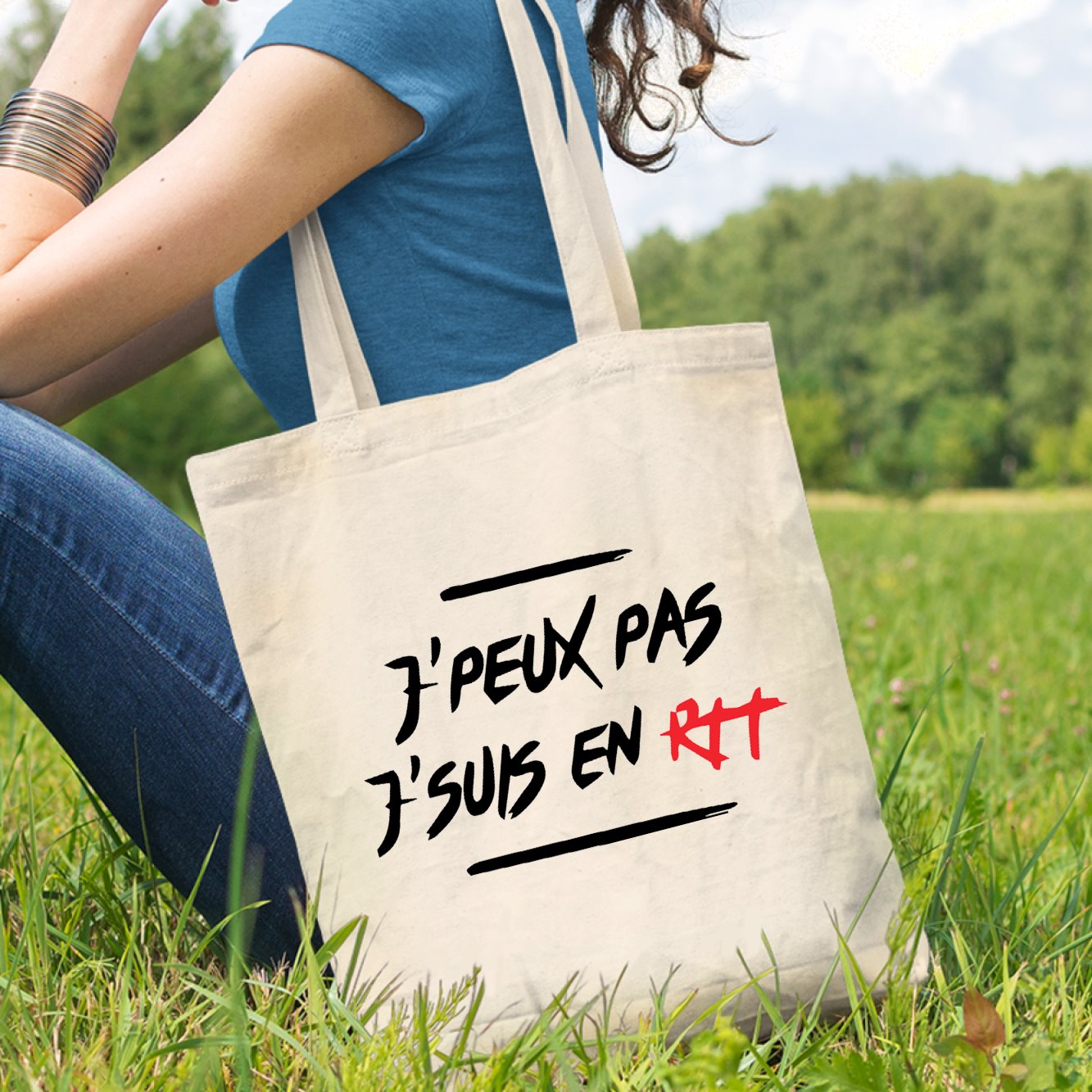 Tote bag J'peux pas j'suis en RTT Beige