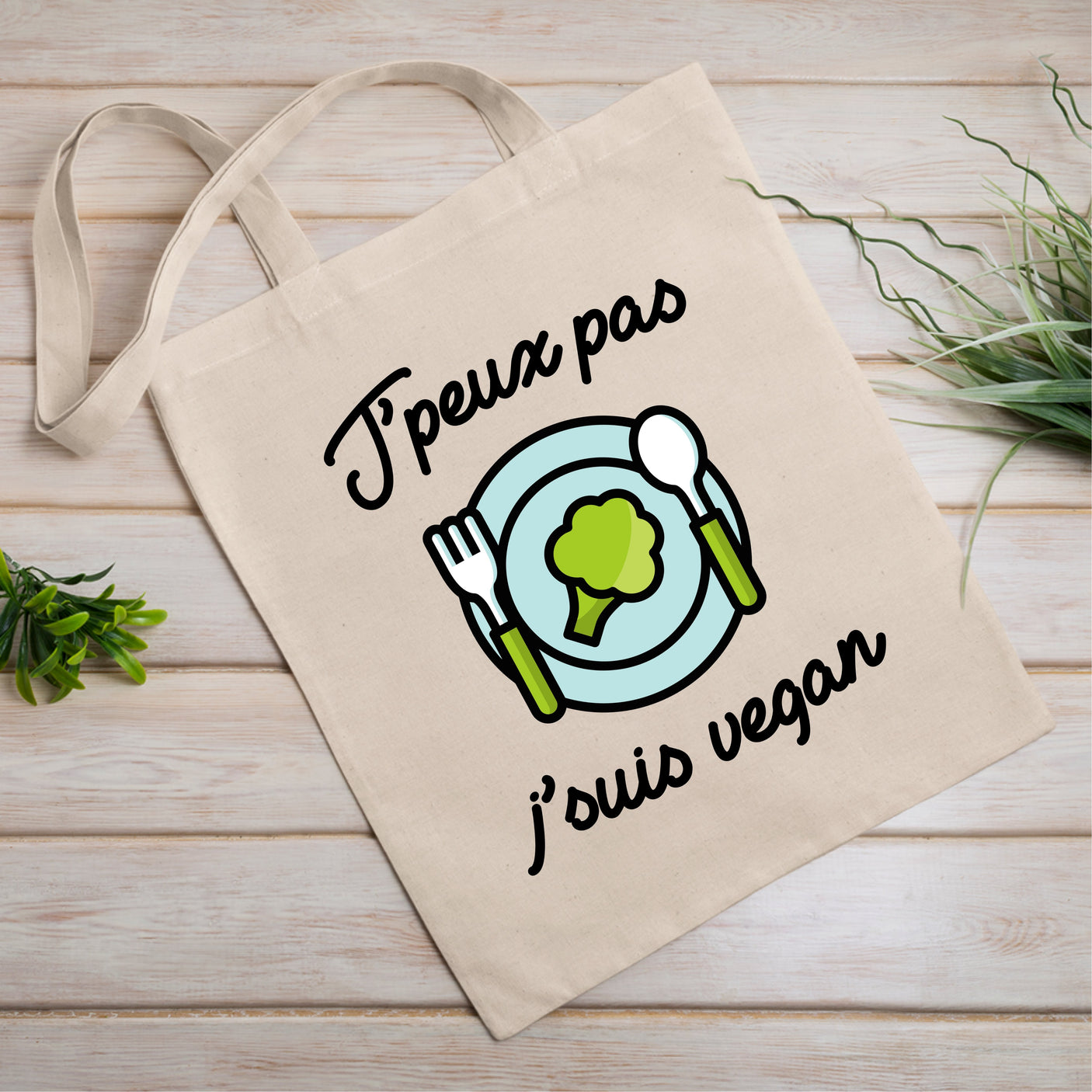 Tote bag J'peux pas j'suis vegan Blanc