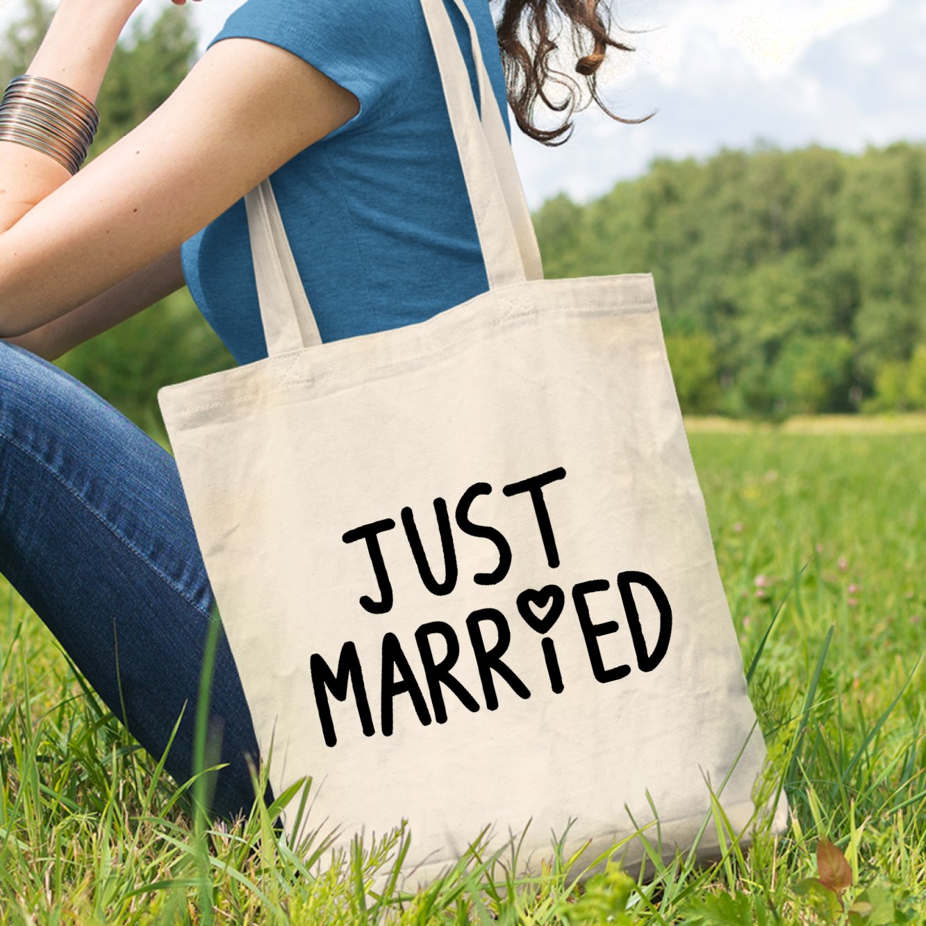 Tote bag Just married Beige