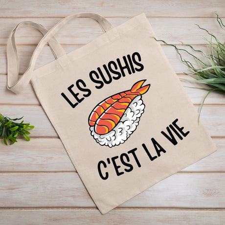 Tote bag Les sushis c'est la vie Beige