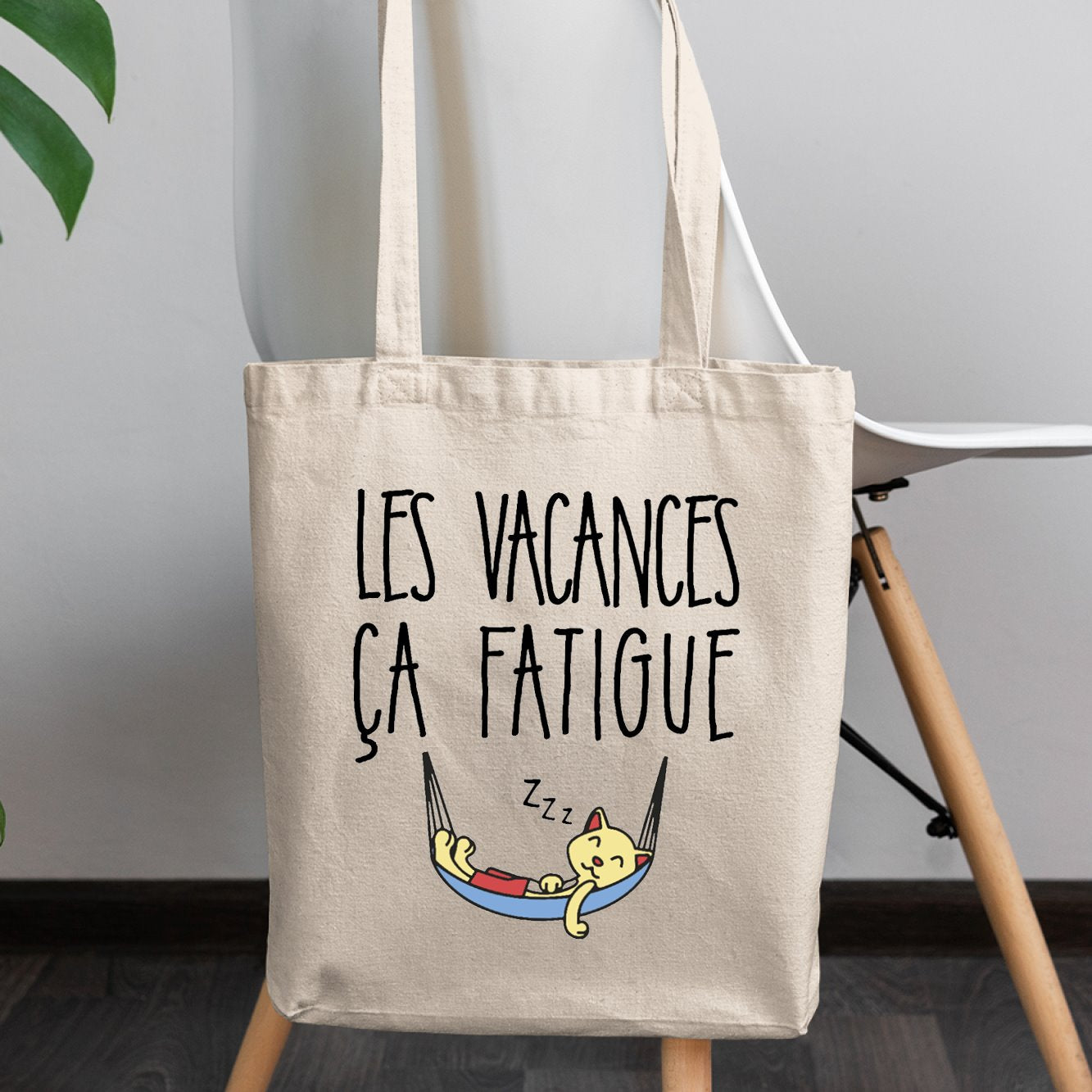 Tote bag Les vacances ça fatigue Beige