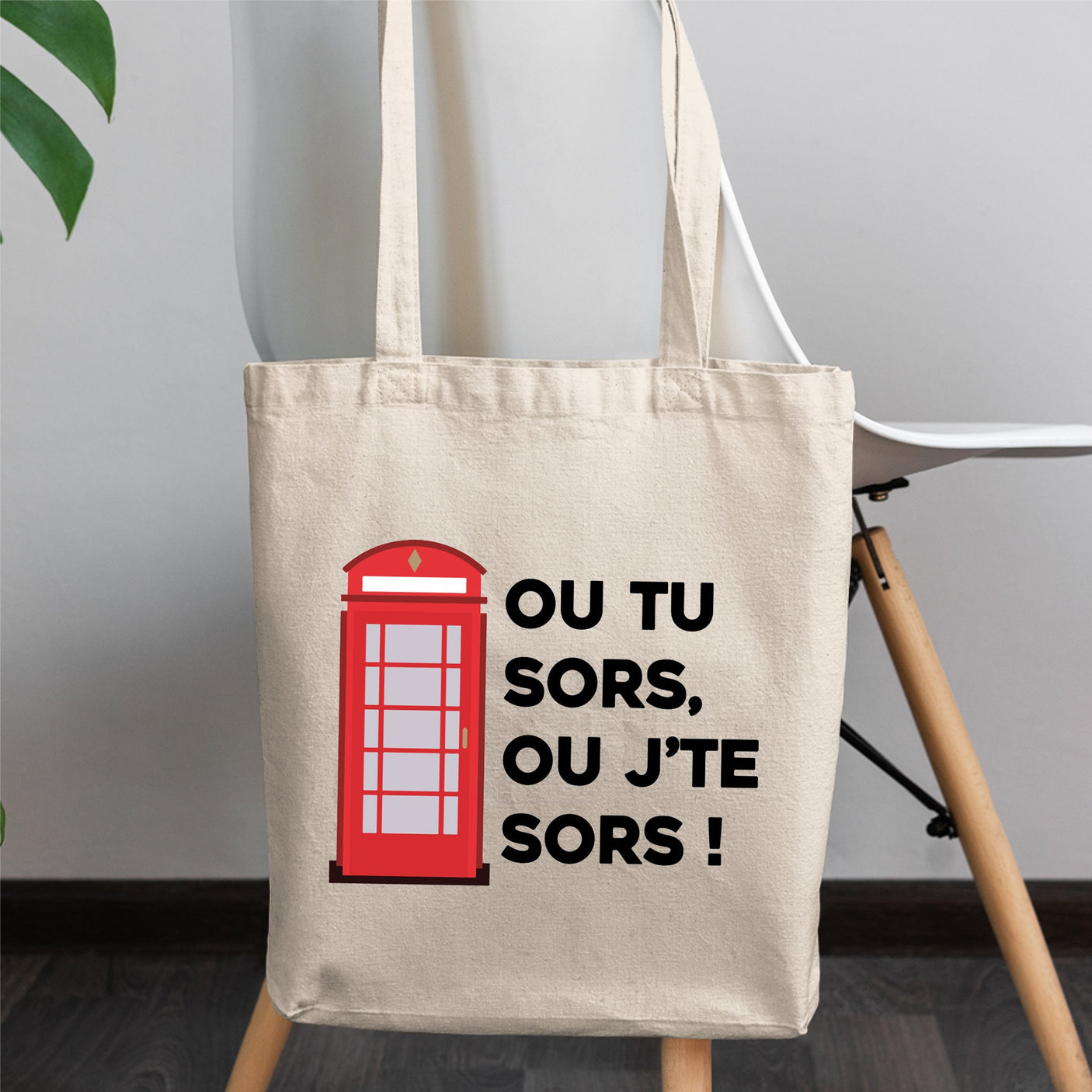 Tote bag Ou tu sors, ou j'te sors Blanc