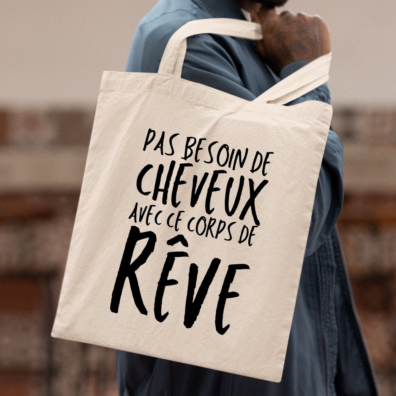 Tote bag Pas besoin de cheveux avec ce corps de rêve Blanc