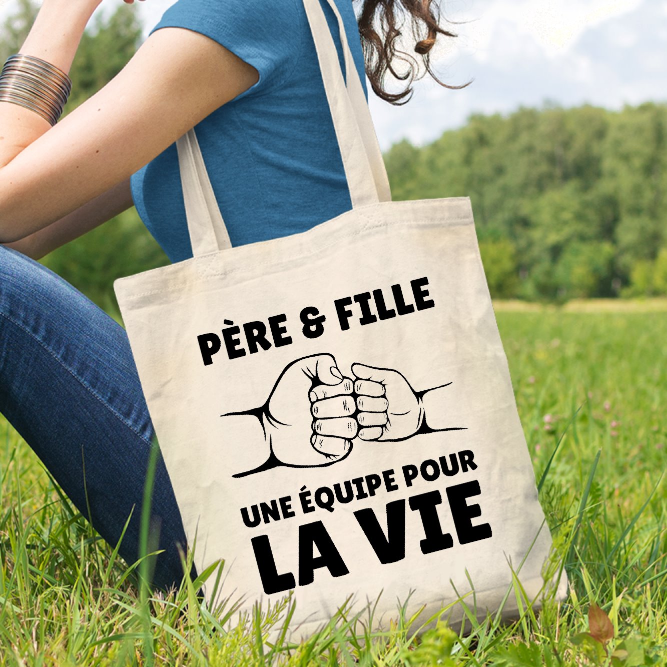 Tote bag Père et fille une équipe pour la vie Beige