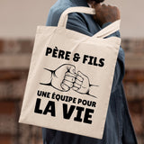 Tote bag Père et fils une équipe pour la vie Beige