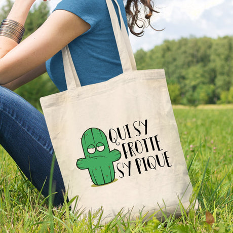 Tote bag Qui s'y frotte s'y pique Blanc