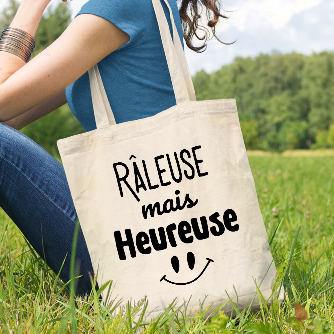 Tote bag Râleuse mais heureuse Beige