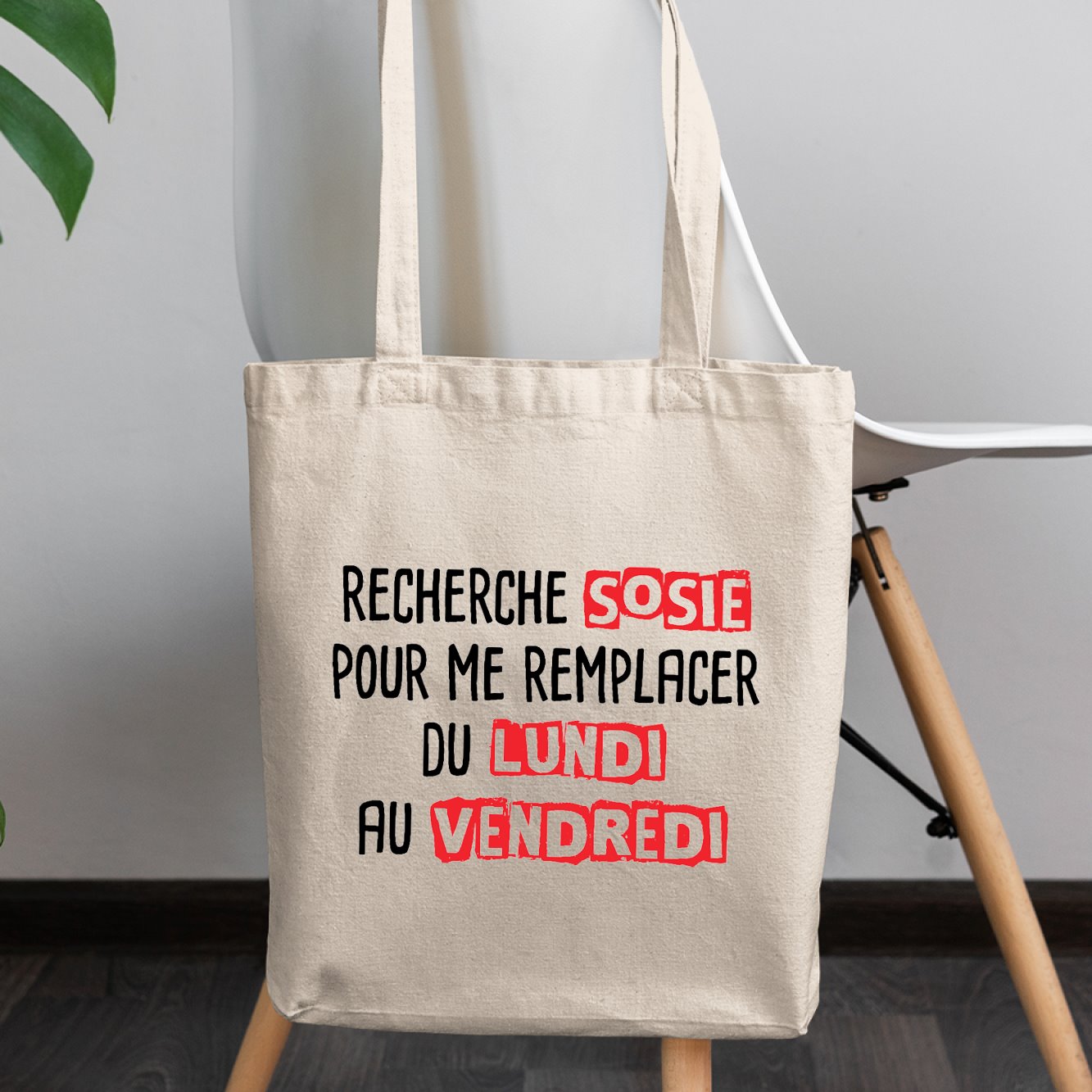 Tote bag Recherche sosie du lundi au vendredi Blanc