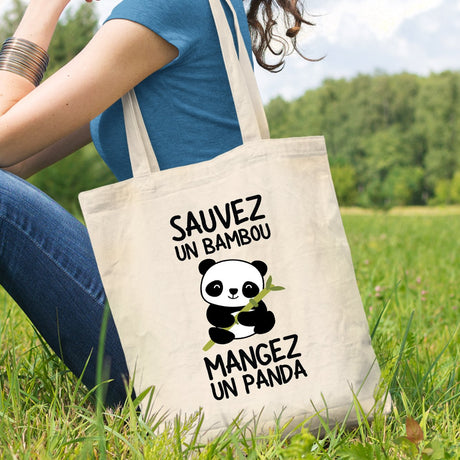 Tote bag Sauvez un bambou, mangez un panda Blanc