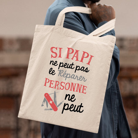 Tote bag Si papi ne peut pas pas le réparer Beige