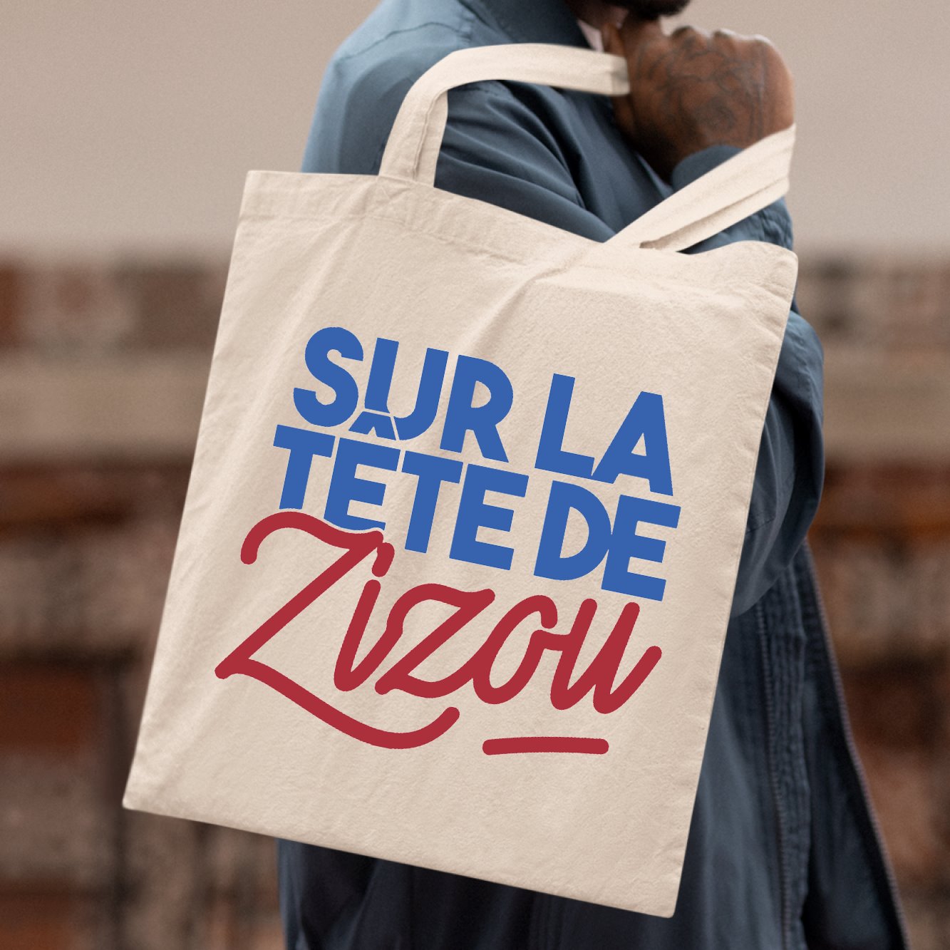 Tote bag Sur la tête de Zizou Blanc