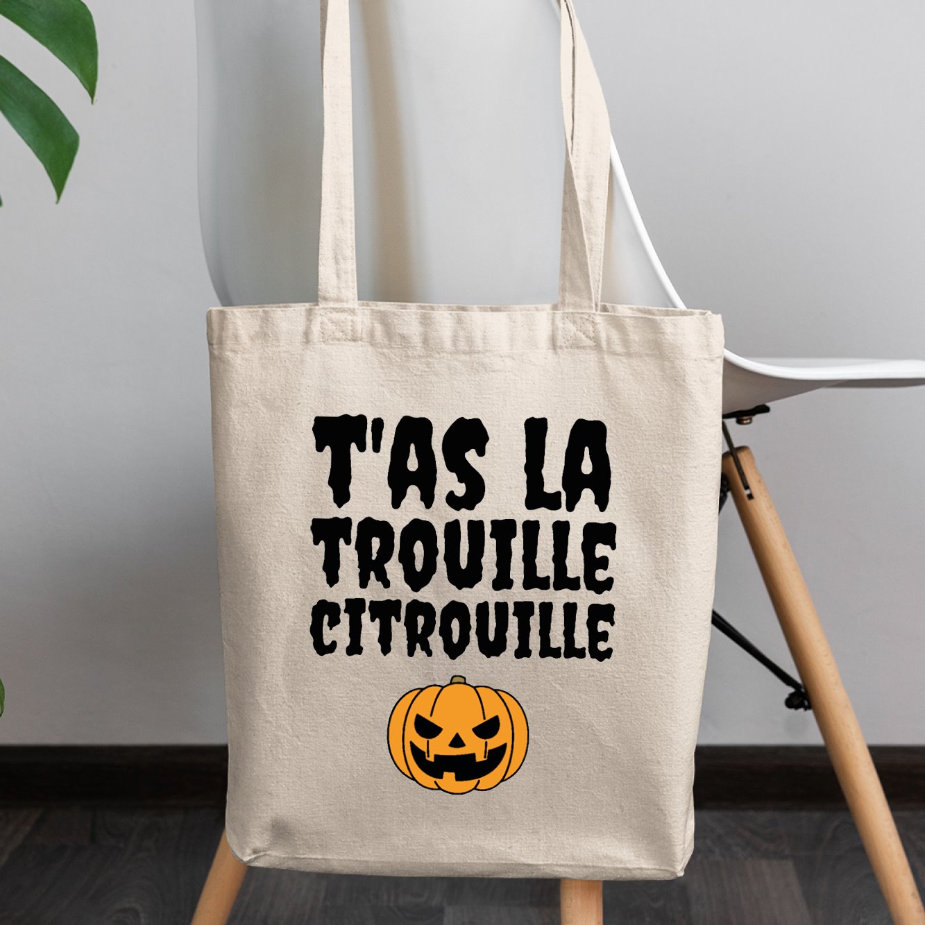 Tote bag T'as la trouille citrouille Beige