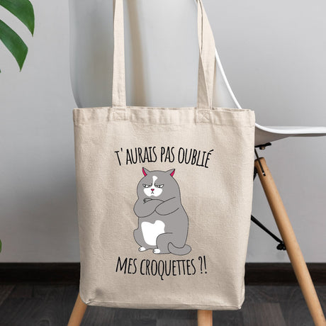 Tote bag T'aurais pas oublié mes croquettes ? Beige