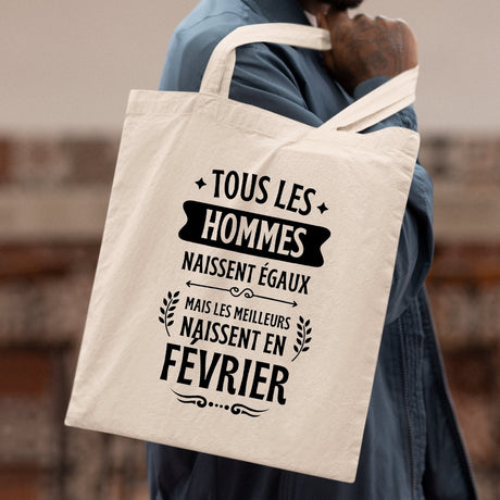 Tote bag Tous les hommes naissent égaux les meilleurs en février Beige