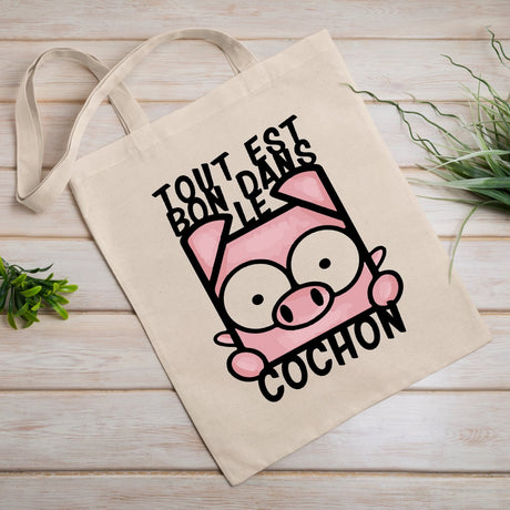 Tote bag Tout est bon dans le cochon Beige