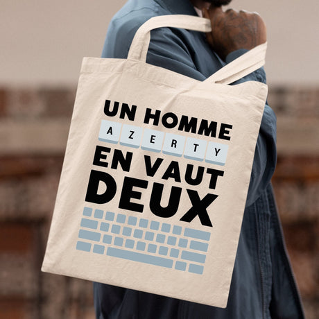 Tote bag Un homme AZERTY en vaut deux Blanc