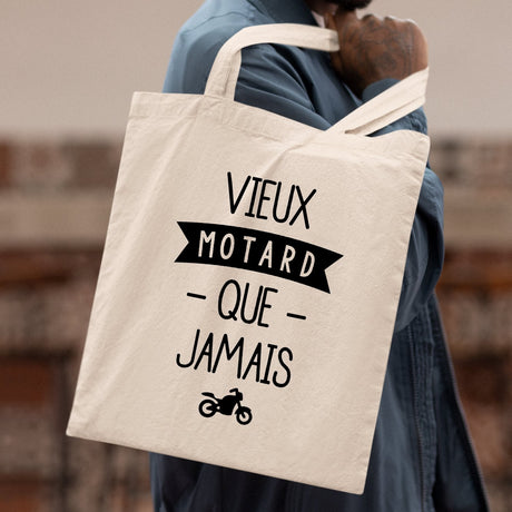 Tote bag Vieux motard que jamais Beige